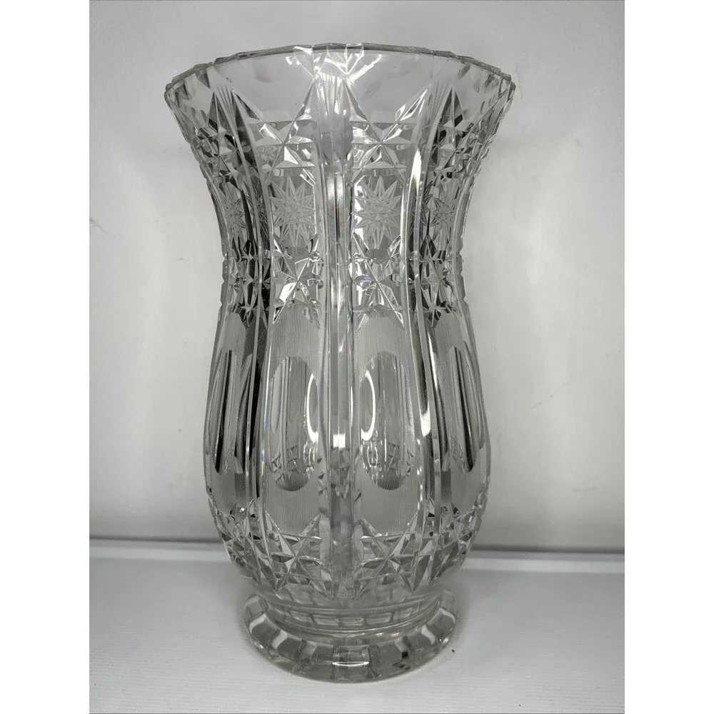 LAUSITZER BLEIKRISTALL CLEAR CUT LEAD CRYSTAL LEAD FOOTED VASE